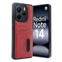 Newface Xiaomi Redmi Note 14 4G Kılıf Sara Kartvizitli Deri Kılıf - Kırmızı