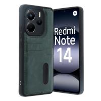 Newface Xiaomi Redmi Note 14 4G Kılıf Sara Kartvizitli Deri Kılıf - Koyu Yeşil