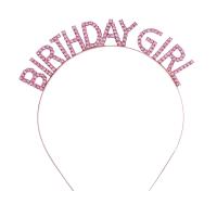 Pembe Renk Kristal Taşlı Parlak Birthday Girl Yazılı Taç 16x17 cm