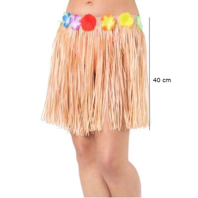 Yetişkin ve Çocuk Uyumlu Saman Renk Püsküllü Hawaii Luau Hula Etek 40