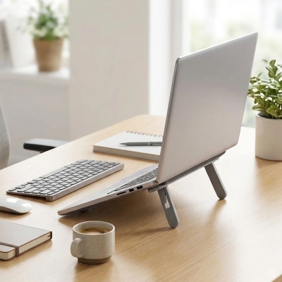 2 Kademeli Katlanabilir Laptop Standı ? Kendiliğinden Güçlü Yapışkanlı, Ergonomik Tablet Yükseltici