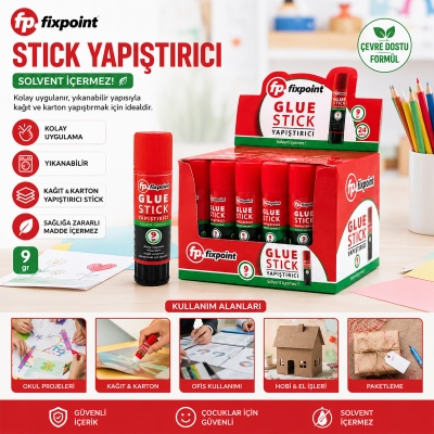 24 ADET 9GR STICK YAPIŞTIRICI SOLVENT İÇERMEZ YIKANABİLİR KOLAY UYGULAMA KAĞIT - KARTON YAPIŞTIRICI STİCK