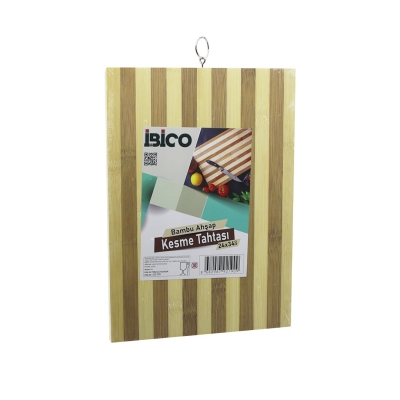 24 X 34 X 1.4CM BEYAZ ÇİZGİLİ AHŞAP BAMBU KESİM PANOSU - KESME TAHTASI METAL KULPLU