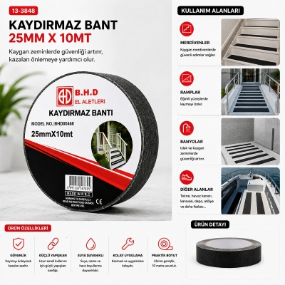 25MM X 10MT KAYDIRMAZ SİYAH BANT