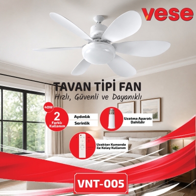 2İN1=TAVAN VANTİLATÖR - AVİZE LAMBA 40W KUMANDALI 6KNAT VNT-005