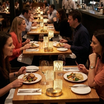 3 Parça Silindirik Kristal Ekose Kareli LED Masa Lambası ? Gold Gövdeli, Dokunmatik, 3 Kademe Işık Ayarlı Şarjlı Dekoratif Lamba