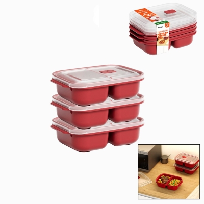3 PCS KIRMIZI BÖLME DİKDÖRTGEN SAKLAMA KABI SETİ 1200ML