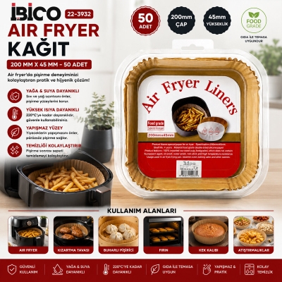 50PCS KARE TABAN: 20CM - KENAR: 4.5CM AİR FRYER PİŞİRME KALIP KAĞIT