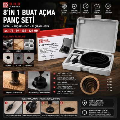 8İN1 BUAT AÇMA PANÇ SETİ METAL - AHŞAP - PVC - ALÇIPAN - PLS. 64-73-89-102-127MM KTX-3243