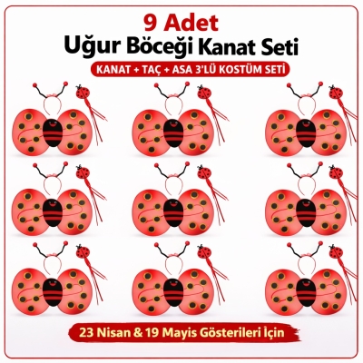 9’lu Uğur Böceği Ateş Böceği Kostüm Seti – Kanat Taç Asa