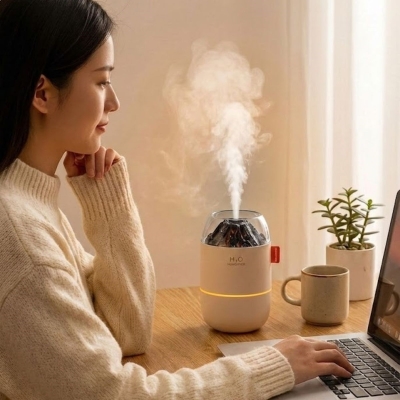 Ahşap Odun Ateşi Tasarımlı 280 Ml Ultrasonik Hava Nemlendirici &amp; Aroma Difüzör – Soğuk Buhar Makinesi, Led Işıklı, Ortam Nemlendirici