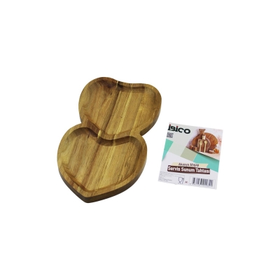 AKASYA KALPLİ  2 BÖLMELİ  AHŞAP SERVİS SUNUM TEPSİ - TAHTASI  25 X 14 X 1.4CM