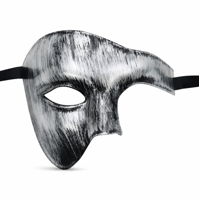 Antik Eskitme Gümüş Erkek Yarım Maske - Phantom &amp;amp; Balo Maskesi