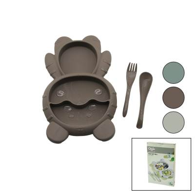 AYICIK MODEL=3 BÖLMELİ BEBEK BESLENME SETİ 3PCS=MAMA KABI-KAŞIK-ÇATAL 500ML RENKLİ PLST