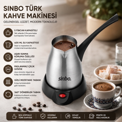 ÇELİK ELEKTRİKLİ CEZVE TÜRK KAHVE MAKİNESİ - 5FİNCAN=400ML 360° KABLOSUZ KULLANIM KATLANIR KULP 700W SCM-2967