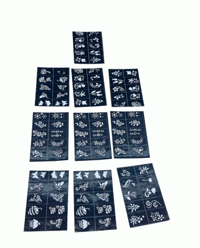 ÇİÇEKLİ 10X14CM TÜP KINA DESEN ÇIKARTMA ŞABLONU 12 PARÇA