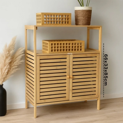 ÇOK AMAÇLI DOLAP AHŞAP BAMBU ORGANİZER RAFLI 66X33X85CM