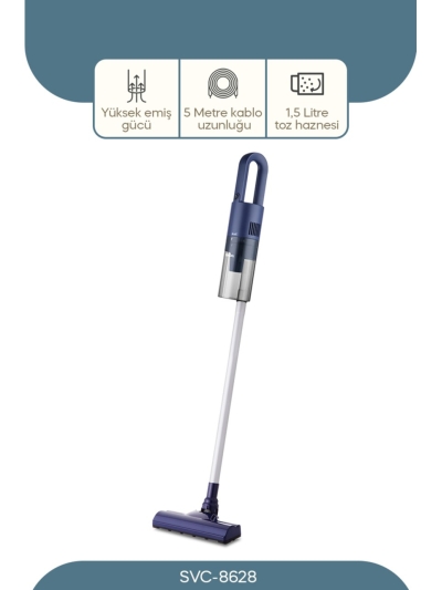 DİKEY MAVİ ELEKTRİKLİ SÜPÜRGE 500W 90° BAŞLIK - 1.5LT TOZ HAZNE - ÇİFT FİLTRE SVC-8628