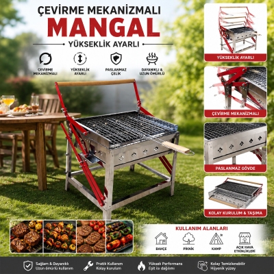 DÖNDÜRMELİ - ÇEVİRMELİ PASLANMAZ MEKANİZMALI MANGAL