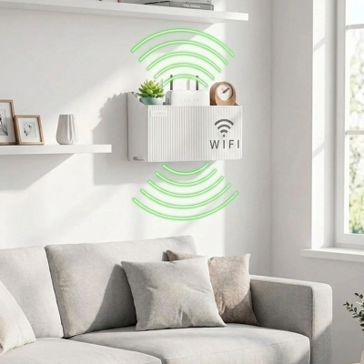 Duvar Tipi Wi-Fi Modem Saklama Kutusu(Beyaz) – Kablo Düzenleyici Router Raf Organizer