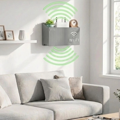Duvar Tipi Wi-Fi Modem Saklama Kutusu(Gri) – Kablo Düzenleyici Router Raf Organizer