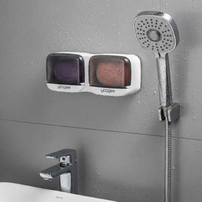 Duvara Monte İkili Kapaklı Plastik Katı Sabunluk Organizer – Banyo &amp; Mutfak İçin Yapışkanlı Sabun Kutusu ve Düzenleyici