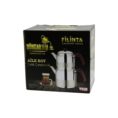 FİLİNTA AİLE BOY ÇELİK ÇAYDANLIK SETİ ÇİFT KAPAKLI RENKLİ BAKALİT KULP ÜST DEMLİK: 1.5LT - ALT SULUK: 3LT KENDİNDEN SÜZGEÇLİ