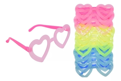 Fosforlu Kalp Model Glow Parti Gözlüğü Karanlıkta Yanan Gözlükler 12 Adet