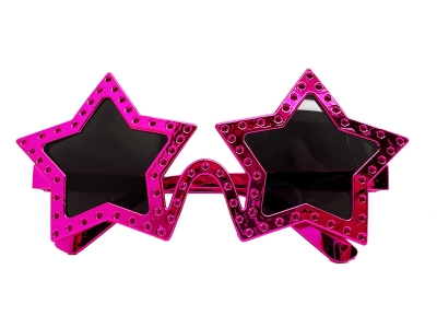 Fuşya Renk Yıldız Şekil Parti Gözlüğü Retro 16X7 cm