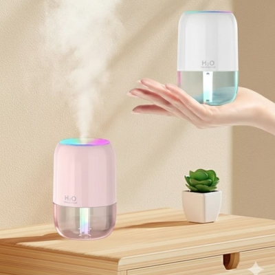 H2O Model Şeffaf Hazneli Hava Nemlendirici-Ultrasonik Soğuk Buhar Makinesi, LED Işıklı Masaüstü Oda Nemlendirici