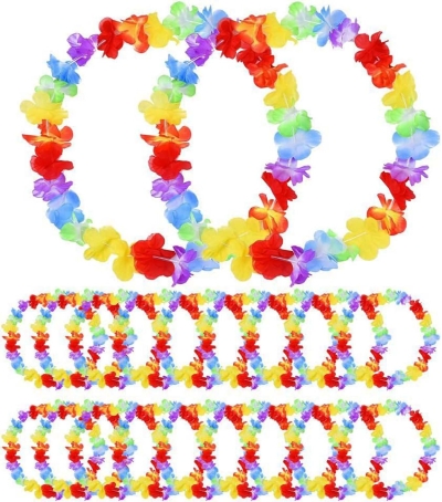 Hawaii Çiçekli Boyun Kolyesi - Renkli Tropikal Parti Leisi 12 Adet