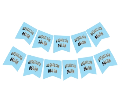 Hoşgeldin Oğlum Yazılı Mavi Üzeri Gümüş Yeni Doğan Bebek Doğum Süsü Afiş Bayrak Flama 2.2 Metre