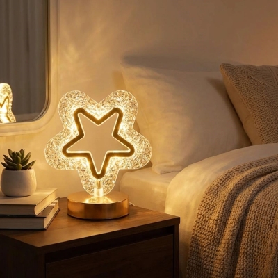 İçi Boş Yıldız Şeklinde Kristal LED Masa Lambası – Dokunmatik, 3 Renk Işık Modlu, Şarjlı Mini Dekoratif Gece Lambası