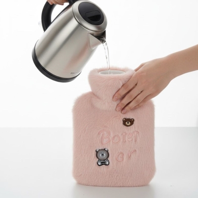 Işıklı Ayıcıklı Figürlü Pembe Peluş Sıcak Su Torbası 1 Lt – Yumuşak Kılıf, Uzun Süre Sıcak Tutan Termal Su Torbası