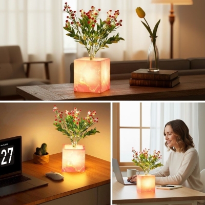 Işıklı Yapay Çiçek – Pembe Saksılı LED Dekoratif Bitki, Masaüstü ve Ev Ofis Aydınlatmalı Süs Bitkisi