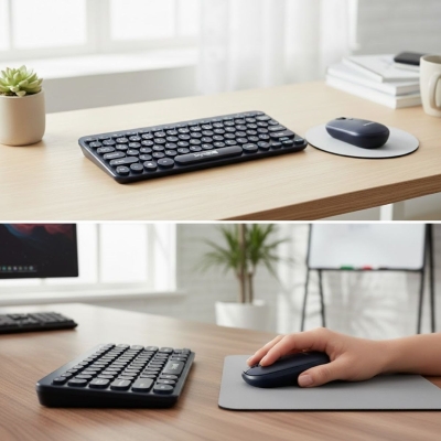 Kablosuz Lacivert Bluetooth Klavye Mouse Seti – Yuvarlak Tuşlu Tasarım, Türkçe Q Dizilim, Taşınabilir, Ev ve Ofis Kullanımına Uygun