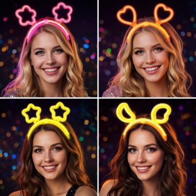 Karanlıkta Parlayan Glow Taç Seti 12 Adet – Yıldız Kalp Ay Çiçek (Her Model 3 Adet)