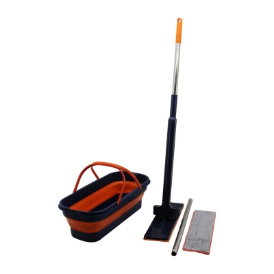 KENDİNDEN SIKMALI KATLANIR - TEKERLİ KOVALI MOP SETİ YEDEK BEZLİ360° BAŞLIK=11.5X41CM- SAP:130CM