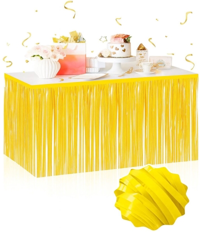 Kendinden Yapışkanlı Makaron Sarı Püsküllü Masa Eteği – 75 x 275 cm Parti Süslemesi