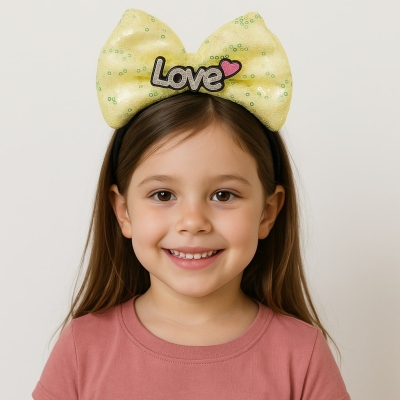 LED Işıklı Love Yazılı Sarı Fiyonk Taç – Kız Çocuk Parti Tacı