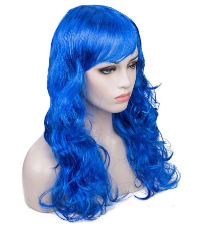 Mavi Renk Uzun Dalgalı Parti Peruğu