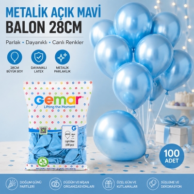 METALİK - AÇIK MAVİ BALON 11 INC - 28CM - 100PCS