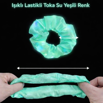 Mint Yeşili Renk Led Işıklı Lastikli Saç Tokası - 3 Modlu Festival - Parti Saç Tokası