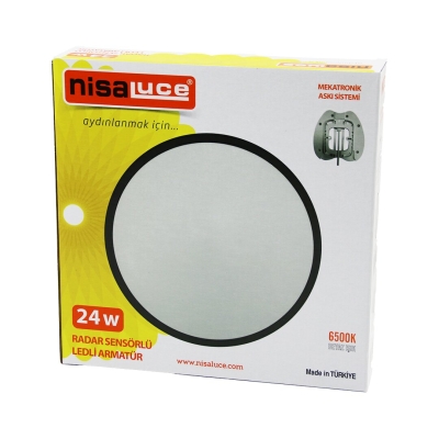 NİSALUCE EAMP-106/B 24W RADAR SENSÖRLÜ LEDLİ ARMATÜR BEYAZ ÇERÇEVE MEKATRONİK ASKI SİSTEMİ 6500K - 2160Lm