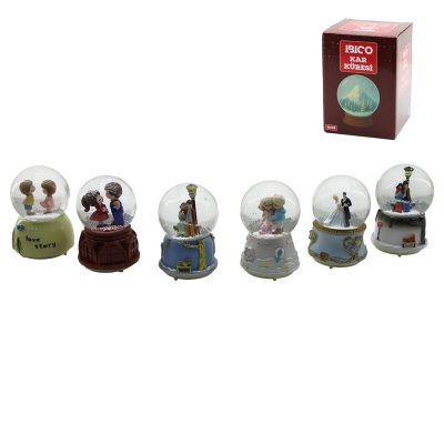 ORTA BOY - 8CM PİLLİ - IŞIKLI MÜZİKLİ KAR KÜRESİ CAM İNSAN FİGÜRLÜ - DESEN MİX RENKLİ HERHANGİ BİR TANESİ GÖNDERİLİR