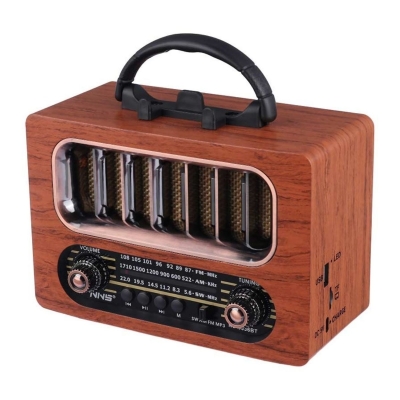 Orta Boy Retro Ahşap Tasarım Bluetooth Hoparlörlü Radyo ? FM/AM Destekli, Şarjlı ve Taşınabiliri Radyo NS-6636