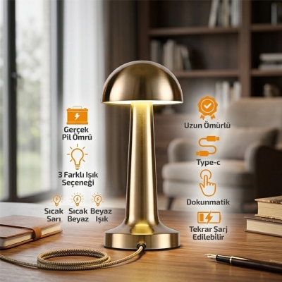 OVAL - METAL MANTAR MASA LAMBASI DOKUNMATİK - RENKLİ TYPE-C ŞARJLI 3 FONKSİYONLU YL86-1231