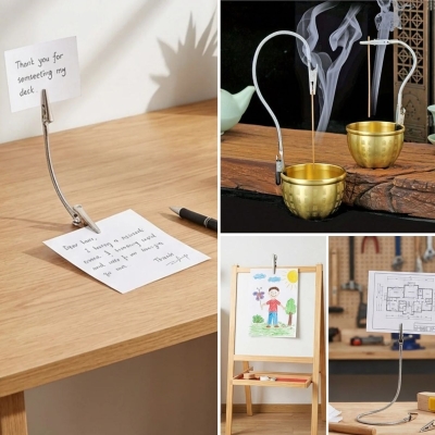 Paslanmaz Çelik Çift Kafa Timsah Klips – Isıya Dayanıklı Sinek Kovucu Bobin Tutucu &amp; Kağıt Not Sabitleyici, Kıvrılabilir Esnek Gövdeli Aparat