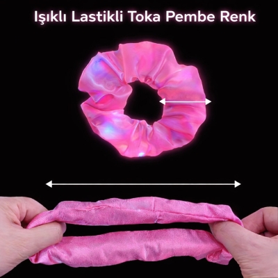 Pembe Renk Led Işıklı Lastikli Saç Tokası - 3 Modlu Festival - Parti Saç Tokası