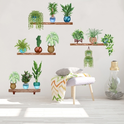 Raflı Saksılı Çiçek Tasarımlı Yapışkanlı Sticker